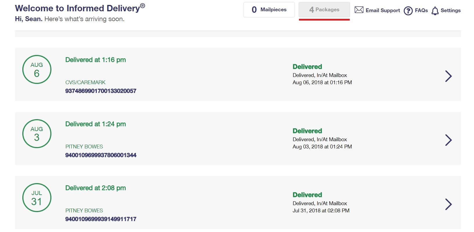 Informed delivery account example