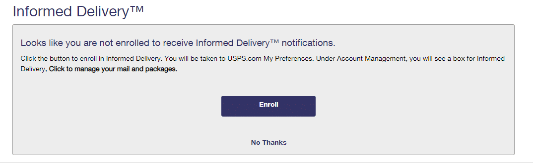 Informed Delivery notification enrollment