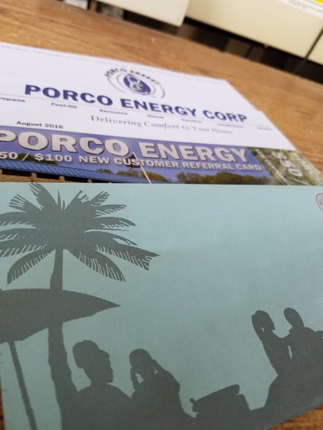 Porco Energy customer referral mailing materials