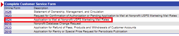 Form 3624 in the section Complete a Mailing Form