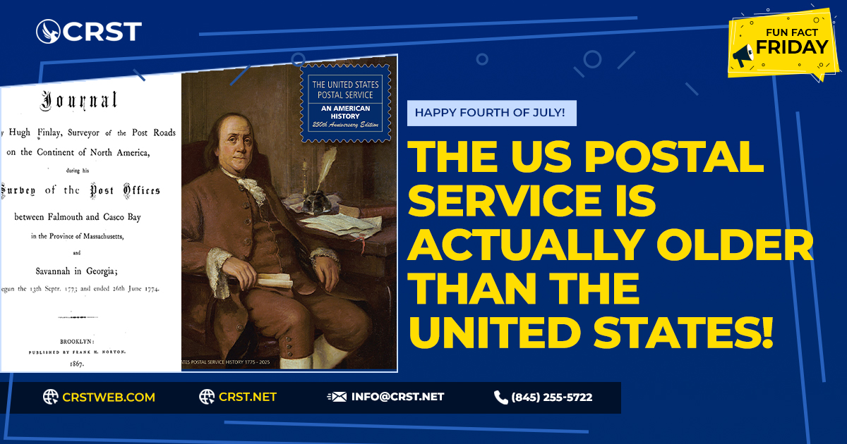 Historic artwork of early American postal service with Benjamin Franklin, symbolizing the U.S. Postal Service’s founding before independence.