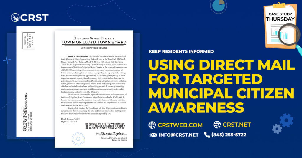 Case study showing how direct mail helps municipal citizen awareness by notifying residents of local infrastructure projects in New York towns.